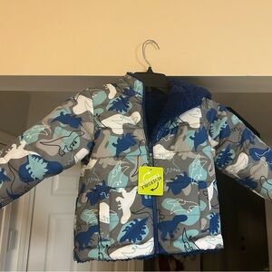 Kids Dinosaur Print Jacket - Blue and Gray